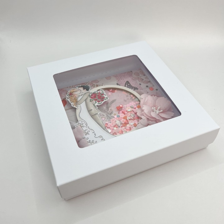 Kartka ślubna premium z shakerem i kwiatami 3D – para młoda, rękodzieło Marta Zaborowska