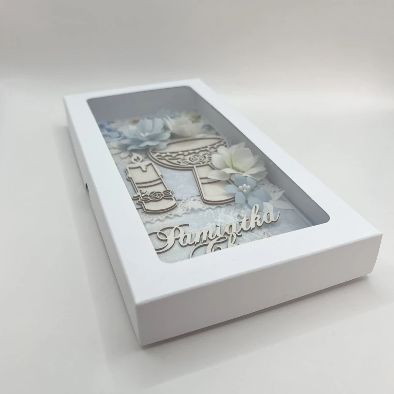 Kartka Premium na Chrzest Święty w formacie DL z kielichem, świecą i kwiatami 3D – rękodzieło Marta Zaborowska