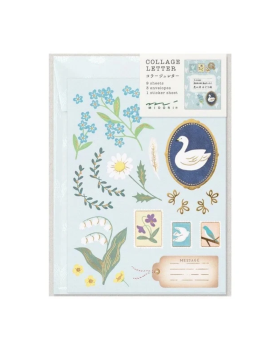 Zestaw papeterii Midori Collage 921 – papier listowy, ozdobne koperty i naklejki