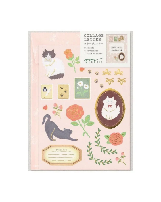 Zestaw papeterii Midori Collage 922 – papier listowy, ozdobne koperty i naklejki