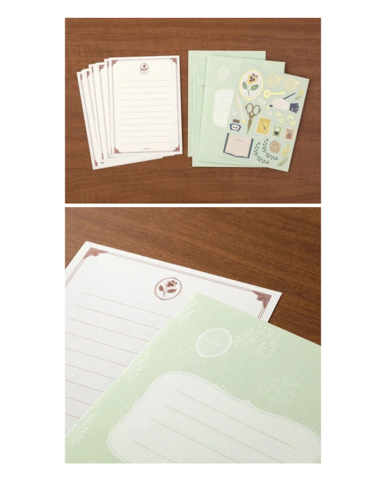 Zestaw papeterii Midori Collage 923 – papier listowy, ozdobne koperty i naklejki
