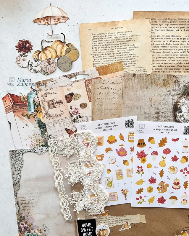 Autumn Stories – jesienny zestaw do junk journalingu z papierami vintage, naklejkami Craftvena i ozdobnymi dodatkam