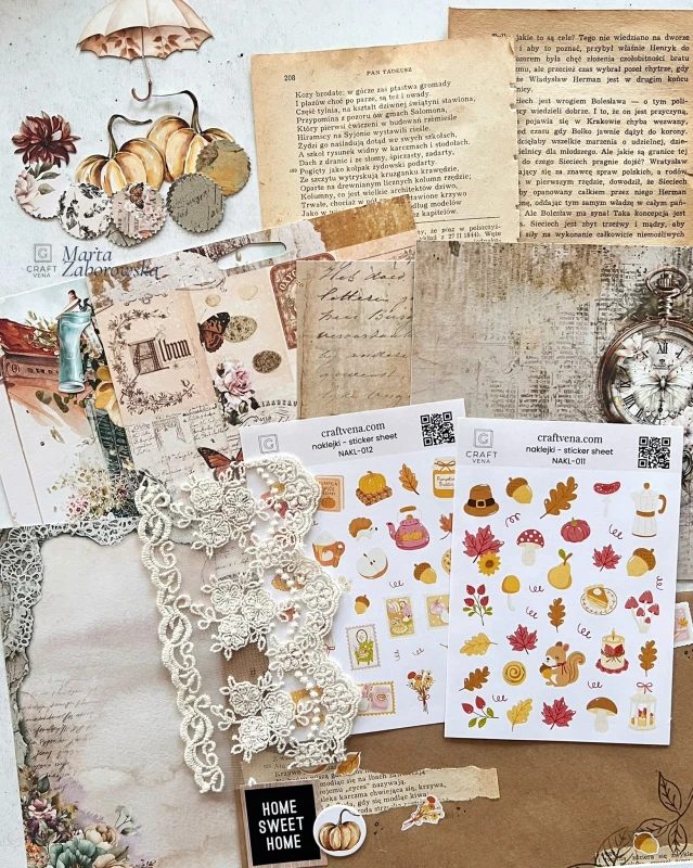 Autumn Stories – jesienny zestaw do junk journalingu z papierami vintage, naklejkami Craftvena i ozdobnymi dodatkam