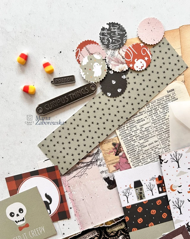 Halloween Stories – zestaw do junk journalingu z papierami vintage, wycinankami i naklejkami Craftvena